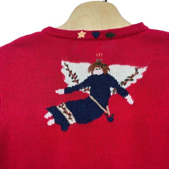 Quacker‎ Factory Red Holiday Christmas Folk Art Angels Cardigan Country Med - Picture 7 of 8